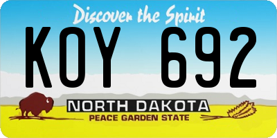 ND license plate KOY692