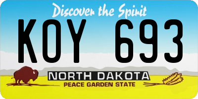 ND license plate KOY693