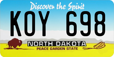 ND license plate KOY698
