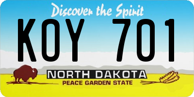 ND license plate KOY701