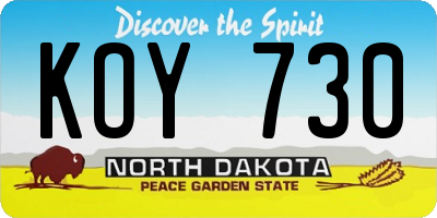 ND license plate KOY730