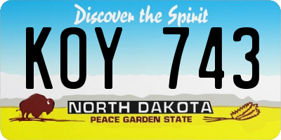 ND license plate KOY743