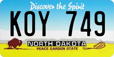 ND license plate KOY749