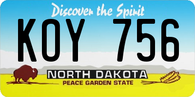 ND license plate KOY756