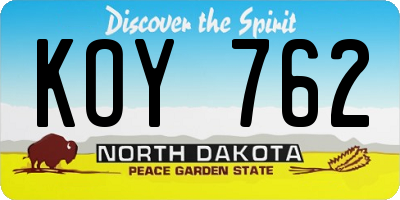 ND license plate KOY762