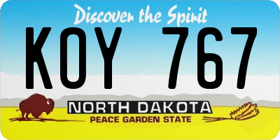 ND license plate KOY767