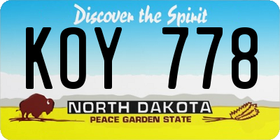 ND license plate KOY778