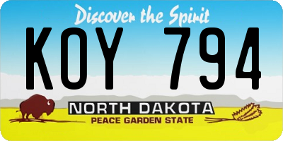 ND license plate KOY794
