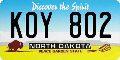 ND license plate KOY802