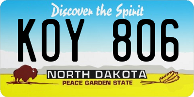 ND license plate KOY806