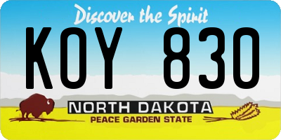 ND license plate KOY830