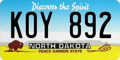 ND license plate KOY892