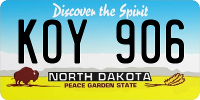 ND license plate KOY906