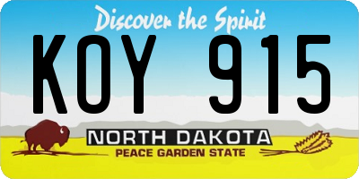 ND license plate KOY915