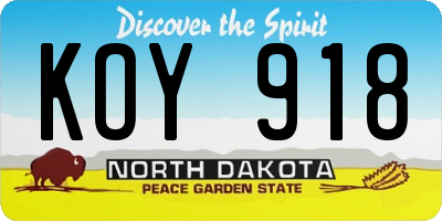 ND license plate KOY918