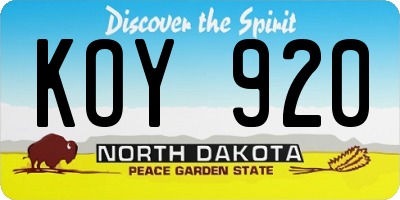 ND license plate KOY920