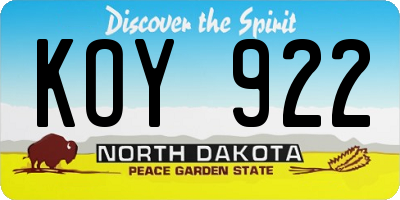 ND license plate KOY922