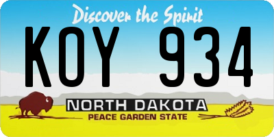 ND license plate KOY934