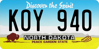 ND license plate KOY940