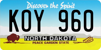 ND license plate KOY960