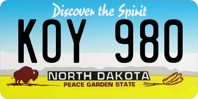 ND license plate KOY980