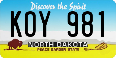 ND license plate KOY981