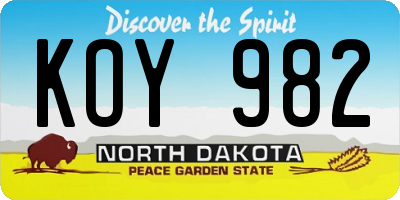 ND license plate KOY982