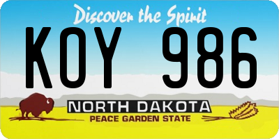 ND license plate KOY986