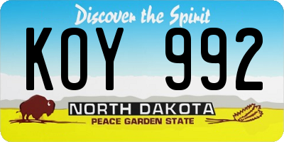 ND license plate KOY992