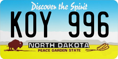 ND license plate KOY996