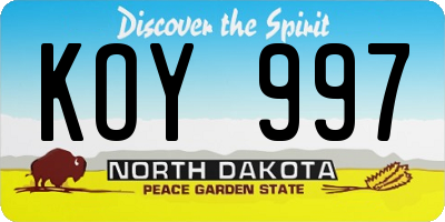 ND license plate KOY997