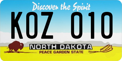 ND license plate KOZ010