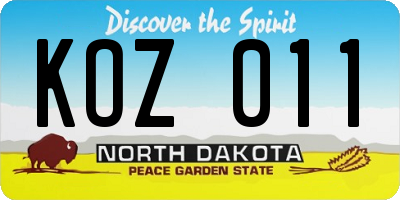 ND license plate KOZ011