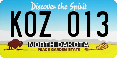 ND license plate KOZ013