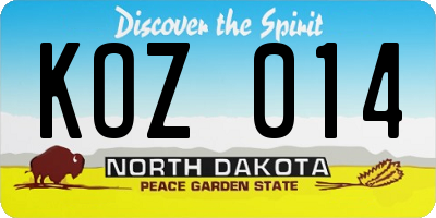 ND license plate KOZ014
