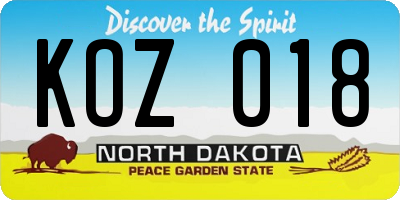 ND license plate KOZ018