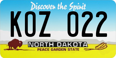 ND license plate KOZ022