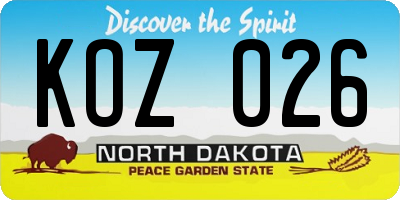 ND license plate KOZ026