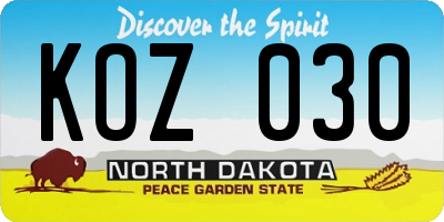 ND license plate KOZ030