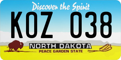 ND license plate KOZ038