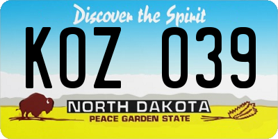 ND license plate KOZ039