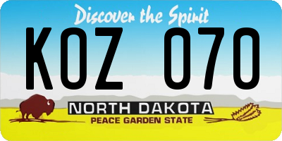 ND license plate KOZ070