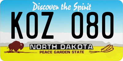 ND license plate KOZ080