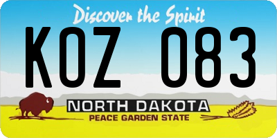ND license plate KOZ083