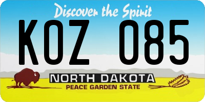 ND license plate KOZ085