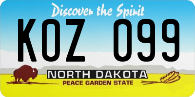 ND license plate KOZ099