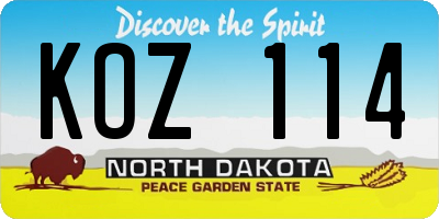 ND license plate KOZ114