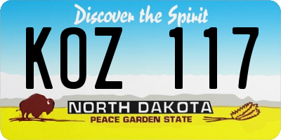 ND license plate KOZ117