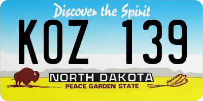 ND license plate KOZ139