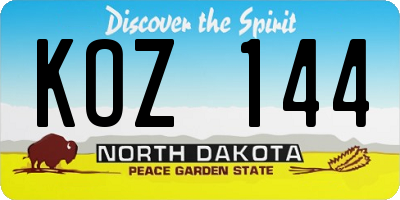 ND license plate KOZ144